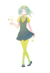Rule 34 | 1girl, bad id, bad pixiv id, buttons, dress, eyewear on head, flower, full body, green hair, green pantyhose, gumi, kintaro, mary janes, multicolored eyes, open mouth, pantyhose, petals, plant, ribbon, shoes, short hair, simple background, solo, sunglasses, vocaloid, white background