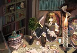 Rule 34 | 1girl, bad id, bad pixiv id, blonde hair, blue eyes, book, candle, doll, female focus, full body, hat, indoors, kirisame marisa, okisute, plant, short hair, solo, touhou, witch, witch hat