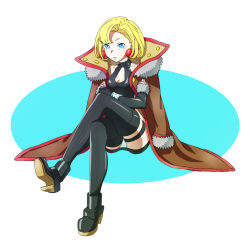 Rule 34 | 1girl, absurdres, black footwear, blonde hair, blue eyes, boots, earrings, elbow gloves, gloves, highres, jewelry, joyeac, junketsu no maria, looking at viewer, maria (junketsu no maria), short hair, solo, thigh boots, thigh strap, thighhighs