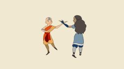 Rule 34 | 1boy, 1girl, aang, animated, animated gif, asymmetrical clothes, avatar: the last airbender, avatar legends, bald, brown hair, dancing, dark-skinned female, dark skin, eye contact, handstand, katara, looking at another, mathilde vachet, smile, tattoo