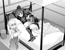 Rule 34 | 1boy, 2girls, absurdres, after vaginal, ankoman, artoria pendragon (all), artoria pendragon (fate), ass, bar censor, bed, bedroom, breasts, censored, clothed sex, clothes, cum, cum in pussy, doggystyle, erection, fate/grand order, fate (series), fellatio, grabbing, group sex, highres, large breasts, large penis, licking, licking penis, long hair, lying, matou shinji, monochrome, multiple girls, on bed, open clothes, open mouth, oral, panties, penis, penis grab, saber (fate), sex, sex from behind, short hair, testicles, threesome, tohsaka rin, tongue, tongue out, underwear, vaginal, veins, veiny penis