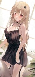 Rule 34 | 1girl, 2gong (9ujin ), absurdres, bad id, bad pixiv id, bare arms, bare shoulders, belt, black choker, black dress, blonde hair, breasts, choker, cleavage, closed mouth, covered erect nipples, cream (cream), crown hair ornament, dress, earrings, hair ornament, hairclip, highres, jewelry, lace trim, large breasts, mole, mole under eye, original, red eyes, sidelocks, sleeveless, sleeveless dress, solo, spaghetti strap, stud earrings, thighs