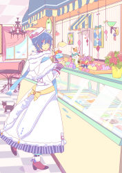 Rule 34 | 1boy, alternate costume, animal hood, ankle boots, awning, blue eyes, blue hair, blue nails, blue scarf, boots, bow, candle, cat, cat hood, chair, coat, curtains, earrings, flower, flower pot, food, full body, fur trim, hat, heart, hood, ice cream, ice cream cone, indoors, jewelry, kaito (vocaloid), looking at viewer, male focus, maneki-neko, nail polish, pastel colors, ribbon, scarf, short hair, sleeves past wrists, socks, solo, table, tongue, tongue out, vocaloid, wallpaper, window, yoshiki