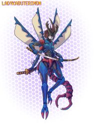 1girl absurdres arthropod_girl digimon exoskeleton female_focus genderswap highres kabuterimon original solo tail