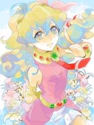 +_+ 00s 1girl armlet bracelet cross-shaped_pupils female_focus flower jewelry multicolored_hair nia_teppelin solo symbol-shaped_pupils tegaki tengen_toppa_gurren_lagann two-tone_hair