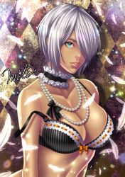 Rule 34 | 1girl, angel (kof), blue eyes, breasts, hair over one eye, large breasts, mito amatsu, snk, solo, the king of fighters, white hair