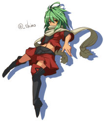Rule 34 | 1girl, choco la tea, emerada (xenogears), green hair, looking at viewer, scarf, simple background, solo, white background, xenogears