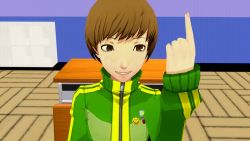 Rule 34 | 1girl, 20s, 3d, animated, animated gif, atlus, black shirt, blinking, breasts, chair, classroom, collarbone, desk, face, female focus, finger to face, green jacket, happy, hypnosis, indoors, interior, jacket, jewelry, long sleeves, matching hair/eyes, megami tensei, mind control, necklace, persona, persona 4, persona 4: dancing all night, persona dancing, rolling eyes, satonaka chie, school, self hypnosis, shelf, shin megami tensei, shirt, short hair, sitting, sleeping, sleepy, small breasts, smile, solo, source filmmaker (medium), trigger, viewfinder, vynil, watching