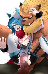 Rule 34 | 1boy, 1girl, absurdres, animal penis, blue eyes, blue hair, blush, bodystocking, bra, breasts, commission, commissioner upload, crying, digimon, drooling, fauron714, highres, hood, hood up, hooded jacket, hoodie, huge filesize, jacket, knotted penis, leomon, lion, medium hair, monster, non-web source, one step from eden, panties, penis, pussy, rape, saliva, selicy (one step from eden), sex, small breasts, spread legs, streaming tears, tears, torn clothes, transparent background, underwear, vaginal, zipper, zipper pull tab