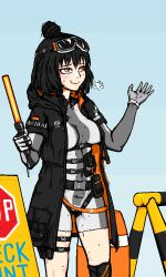 Rule 34 | black hair, blush, bodypaint, caws (girls&#039; frontline), cleft of venus, dcinside, girls&#039; frontline, goggles, mshtg11, painted clothes, pussy, second-party source, short hair, smile, standing