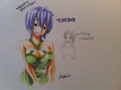 Rule 34 | 1girl, 2012, breast press, breasts, cleavage, dated, fairy tail, kinana (fairy tail), large breasts, looking at viewer, mashima hiro, official art, purple hair, solo, upper body