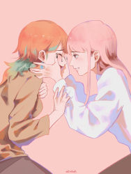 Rule 34 | 2girls, absurdres, black nails, comforting, crying, ellie niunai zhuyi zhe, closed eyes, from side, highres, hololive, hololive english, long hair, mori calliope, multicolored hair, multiple girls, nail polish, open mouth, pink hair, smile, streaked hair, sweater, takanashi kiara, tears, trembling, virtual youtuber, white sweater, wiping tears, yuri