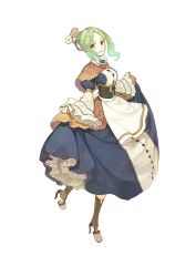 Rule 34 | 10s, 1girl, android, apron, atelier (series), atelier escha &amp; logy, braid, clone (atelier), clothes lift, corset, female focus, french braid, frills, full body, green hair, hidari (left side), juliet sleeves, long sleeves, official art, puffy sleeves, shawl, short hair, skirt, skirt lift, smile, solo, white background, winding key, yellow eyes