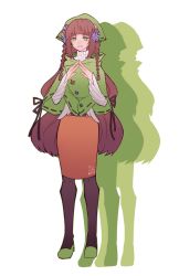 Rule 34 | 1bitheart, 1girl, blue flower, brown hair, brown pantyhose, capelet, flower, full body, green capelet, green eyes, green footwear, green headwear, hair flower, hair ornament, head scarf, long hair, long sleeves, looking at viewer, miwasiba, nasuki chino, official art, orange flower, orange skirt, pantyhose, parted lips, pencil skirt, red flower, ribbon-trimmed capelet, shoes, skirt, smile, solo, sweater, transparent background, very long hair, white sweater, wing print