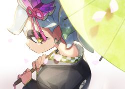 Rule 34 | + +, 1girl, blurry, commentary request, earrings, from above, from behind, gradient background, holding, holding umbrella, inkling, japanese clothes, jewelry, kin niku, long sleeves, marie (splatoon), nintendo, oil-paper umbrella, pointy ears, simple background, solo, splatoon (series), tentacle hair, umbrella, upper body, white background