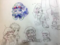 Rule 34 | appmon, closed eyes, digimon, gatchmon, goggles, goggles on head, hat, heart, highres, offmon, ozora yujin, sitting, smile