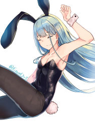 Rule 34 | absurdres, animal ears, azur lane, blue hair, breasts, champagne (azur lane), envel203, closed eyes, fake animal ears, highres, leotard, long hair, pantyhose, playboy bunny, rabbit ears, rabbit tail, simple background, small breasts, solo, tail