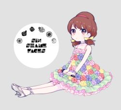 Rule 34 | 10s, 1girl, :o, bad id, bad pixiv id, blue flower, blush, bow, bracelet, brown eyes, brown hair, carnation, choker, closed mouth, clover, dress, flower, four-leaf clover, frilled dress, frills, full body, green flower, grey background, grey footwear, hair bow, hair ribbon, hairband, high heels, holding, holding microphone, jewelry, katagiri (mighty swing), lilac, low twintails, microphone, osomatsu-kun, osomatsu-san, osomatsu (series), pink flower, purple flower, red flower, ribbon, rose, shoes, short twintails, simple background, sitting, six shame faces, sleeveless, sleeveless dress, solo, song name, sunflower, tulip, twintails, v arms, yellow bow, yowai totoko