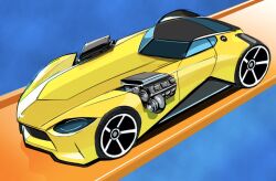 Rule 34 | 959, car, engine, from above, fusion, hot wheels, motor vehicle, nissan, nissan fairlady z, nissan z (rz34), no humans, original, shadow, sports car, twin mill (hot wheels), vehicle focus, yellow car