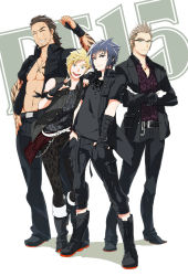 Rule 34 | 10s, 4boys, black hair, blonde hair, brown hair, crossed arms, final fantasy, final fantasy xv, full body, gladiolus amicitia, highres, ignis scientia, jacket, keisuke (pixiv42454), male focus, multiple boys, noctis lucis caelum, open clothes, open jacket, prompto argentum, standing, v