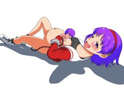 Rule 34 | 1girl, asamiya athena, baby, giving birth, blush, highres, matching hair/eyes, mother and baby, navel, pregnant, purple eyes, purple hair, stomach, sweat, the king of fighters, tongue, tongue out, umbilical cord