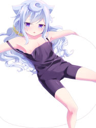 Rule 34 | 10s, 1boy, bare shoulders, bike shorts, blue hair, hacka doll, hacka doll 3, long hair, looking at viewer, male focus, nipples, pimgier, purple eyes, simple background, solo, trap, white background