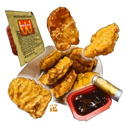 Rule 34 | chicken nuggets, commentary, copyright name, english commentary, food focus, mcdonald&#039;s, no humans, sauce, simple background, sparkle, studiolg, wcdonald&#039;s, white background