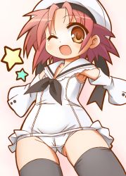 Rule 34 | 00s, 9law, beret, hat, kogami akira, lucky star, one eye closed, solo, thighhighs, uniform, wink