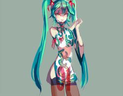 Rule 34 | 1girl, bad id, bad pixiv id, china dress, chinese clothes, detached sleeves, dress, dugong (jinjuok0909), green eyes, green hair, hatsune miku, headset, long hair, matching hair/eyes, project diva (series), project diva f, solo, thighhighs, twintails, very long hair, vocaloid, world&#039;s end dancehall (vocaloid)