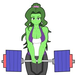 Rule 34 | colored skin, exercising, green hair, green skin, marvel, muscular woman, she-hulk, strong woman