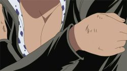 Rule 34 | 1girl, animated, animated gif, arm grab, breasts, cleavage, close-up, detached sleeves, enies lobby, injury, large breasts, lowres, nico robin, one piece, screencap, solo