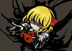 Rule 34 | 1girl, bad id, bad pixiv id, blonde hair, crazy eyes, darkness, embodiment of scarlet devil, female focus, foreshortening, grey background, red eyes, rumia, shadow, solo, touhou, tsuttsu