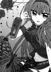 Rule 34 | 1girl, absurdres, bad id, bad pixiv id, bug, butterfly, flower, greyscale, highres, insect, long hair, megurine luka, monochrome, rose, solo, sorakase sawa, thighhighs, vocaloid
