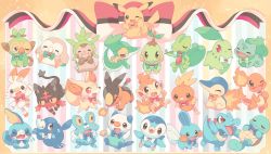 Rule 34 | &gt; &lt;, :d, :i, :p, ;d, arm up, blush, bow, bowtie, brown eyes, bubble, bulbasaur, charmander, chespin, chikorita, chimchar, clenched hands, closed eyes, closed mouth, colored sclera, commentary request, creature, creatures (company), crying, cyndaquil, eating, fennekin, fire, flame-tipped tail, froakie, game freak, gen 1 pokemon, gen 2 pokemon, gen 3 pokemon, gen 4 pokemon, gen 5 pokemon, gen 6 pokemon, gen 7 pokemon, gen 8 pokemon, green eyes, green neckwear, grookey, hands up, happy, litten, looking at viewer, looking to the side, mouth hold, mudkip, mugita konomi, nintendo, no humans, one eye closed, open mouth, oshawott, pikachu, piplup, pokemon, pokemon (creature), popplio, red eyes, rowlet, scorbunny, seashell, shell, sitting, sleepy, smile, snivy, sobble, squirtle, starter pokemon trio, stick, tepig, toes, tongue, tongue out, torchic, totodile, treecko, turtwig, wavy mouth, white neckwear, yellow sclera, |d