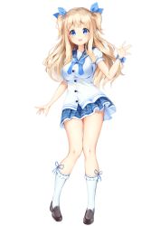 Rule 34 | 1girl, :d, absurdres, blue bow, blue ribbon, blue sailor collar, blue skirt, blush, bow, bowtie, breasts, brown footwear, commentary request, full body, hair ribbon, hand up, highres, kneehighs, loafers, long hair, looking at viewer, medium breasts, miniskirt, nyum, open mouth, original, petticoat, pigeon-toed, plaid, plaid skirt, puffy short sleeves, puffy sleeves, ribbon, ribbon-trimmed legwear, ribbon trim, round teeth, sailor collar, school uniform, serafuku, shirt, shoes, short sleeves, simple background, skirt, smile, socks, solo, standing, straight hair, teeth, thighs, two side up, white background, white shirt, white socks, wrist ribbon