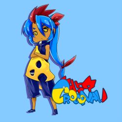 Rule 34 | blue hair, croconaw, fukurou (owl222), gen 2 pokemon, personification, pixiv sample, pokemon, yellow eyes