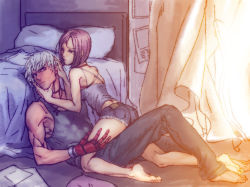 Rule 34 | 1boy, 1girl, ass, bad id, bad pixiv id, barefoot, brother and sister, casual, couple, cutoffs, denim, denim shorts, hetero, k&#039; (kof), rukiana, short shorts, shorts, siblings, snk, straddling, the king of fighters, whip (kof)