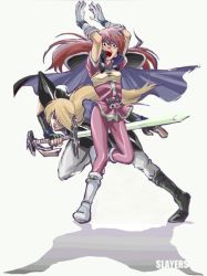 Rule 34 | 1boy, 1girl, boots, cape, gourry gabriev, knee boots, lina inverse, non-web source, slayers, sword, weapon