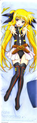 Rule 34 | 1girl, absurdres, artist request, bardiche (nanoha), belt, blonde hair, blush, bodysuit, bow, buckle, character name, copyright name, crease, dakimakura (medium), fate testarossa, hair bow, highres, incredibly absurdres, long hair, long image, lyrical nanoha, magical girl, mahou shoujo lyrical nanoha, mahou shoujo lyrical nanoha a&#039;s, mahou shoujo lyrical nanoha the movie 2nd a&#039;s, outstretched arms, red eyes, scan, skirt, solo, star (symbol), tall image, thighhighs, twintails
