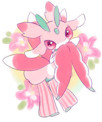 Rule 34 | 10s, amezawa koma, covering own mouth, creatures (company), floral background, full body, game freak, gen 7 pokemon, head tilt, leaning forward, looking at viewer, lurantis, nintendo, no humans, pokemon, pokemon (creature), pokemon sm, praying mantis, red eyes, solo