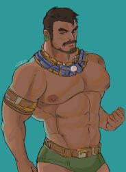 Rule 34 | 1boy, abs, armlet, bara, beard, beard stubble, black panther: wakanda forever, brown hair, clenched hand, cowboy shot, dark-skinned male, dark skin, earrings, facial hair, goatee, highres, jewelry, large pectorals, looking at viewer, male focus, mature male, muscular, muscular male, mustache stubble, namor, navel, nipples, pectorals, quietscrappy, short hair, solo, stomach, stubble, thick eyebrows, thighs, topless male, tribal, tsurime, water