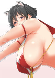 Rule 34 | 1girl, animal ears, bare shoulders, black hair, blue archive, blush, breasts, grey eyes, hanging breasts, highres, huge breasts, kemigawa mondo, looking at viewer, red sailor collar, sailor collar, short hair, sideboob, sideless outfit, solo, tabard, tsubaki (blue archive)