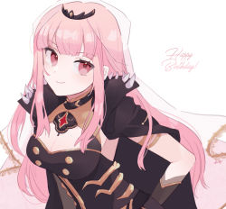 Rule 34 | 1girl, blunt bangs, death (entity), grim reaper, happy birthday, hololive, hololive english, long hair, looking at viewer, meloettta, mori calliope, pink eyes, pink hair, shoulder spikes, sidelocks, solo, spikes, tiara, veil, virtual youtuber, white background