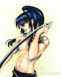 Rule 34 | black hair, d.gray-man, kanda yuu, ponytail, topless male, sword, velvetarms, weapon