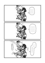 Rule 34 | ..., 10s, 2girls, 3koma, animal ears, bare shoulders, blush, bow, bowtie, closed mouth, comic, covering face, elbow gloves, closed eyes, flying sweatdrops, full-face blush, gloves, greyscale, high-waist skirt, highres, hug, hug from behind, kaban (kemono friends), kemono friends, kotobuki (tiny life), legs together, lying, monochrome, multiple girls, pantyhose, serval (kemono friends), serval print, shirt, shoes, short hair, shorts, skirt, spoken ellipsis, thighhighs, translation request, yuri