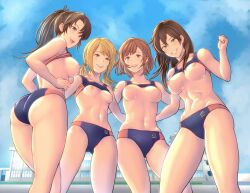 Rule 34 | 4girls, ashiomi masato, breasts, multiple girls, muscular, muscular female, nipples