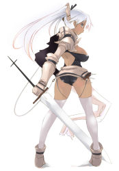 Rule 34 | 1girl, aka ume, ass, fantasy, solo, sword, thighhighs, weapon, white hair
