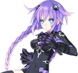 Rule 34 | &gt;:(, 10s, 1girl, black thighhighs, blue eyes, blush, braid, breasts, choujigen game neptune, claws, cleavage cutout, clothing cutout, covered navel, cowboy shot, face, female focus, fighting stance, frown, gauntlets, gloves, hair ornament, leotard, long hair, long sleeves, magical girl, neon trim, neptune (neptunia), neptune (series), official art, power symbol, power symbol-shaped pupils, purple hair, purple heart (neptunia), solo, symbol-shaped pupils, thighhighs, transparent background, tsunako, turtleneck, twin braids, v-shaped eyebrows, very long hair