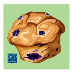 Rule 34 | artist logo, artist name, blueberry, blueberry muffin, food, food focus, fruit, highres, muffin, no humans, original, pastry, yuki00yo