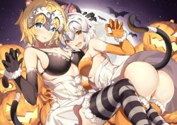 Rule 34 | :d, :p, akae neo, alternate breast size, animal ears, arm around waist, ass, bandaged tail, bandages, bare shoulders, bat (animal), bikini, black bikini, black gloves, black legwear, blonde hair, blue eyes, blush, breasts, cat ears, cat tail, claw pose, cleavage, closed mouth, elbow gloves, fang, fate/apocrypha, fate/grand order, fate (series), fur-trimmed gloves, fur-trimmed legwear, fur trim, gloves, halloween, headpiece, highres, jack-o&#039;-lantern, jacket, jeanne d&#039;arc (fate), jeanne d&#039;arc (ruler) (fate), jeanne d&#039;arc alter santa lily (fate), kemonomimi mode, large breasts, medium breasts, open mouth, orange bikini, orange gloves, orange legwear, pumpkin, short hair, silver hair, smile, striped clothes, striped legwear, striped thighhighs, swimsuit, tail, thighhighs, tongue, tongue out